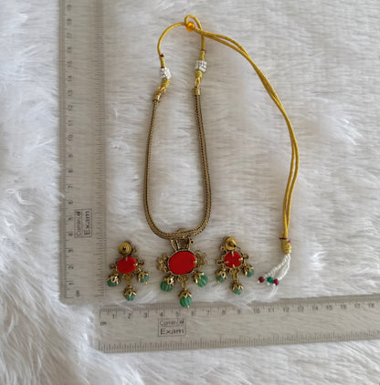 Antique gold tone cz coral-sea green white peacock necklace set dj-52131