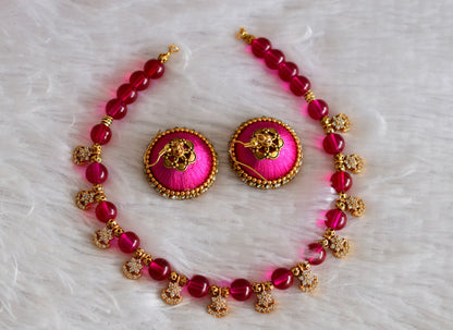 Gold tone cz flower Pink beaded Necklace Set dj-51947