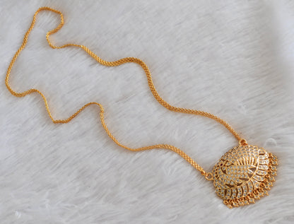 Gold tone AD white stone peacock pendant with chain dj-53320