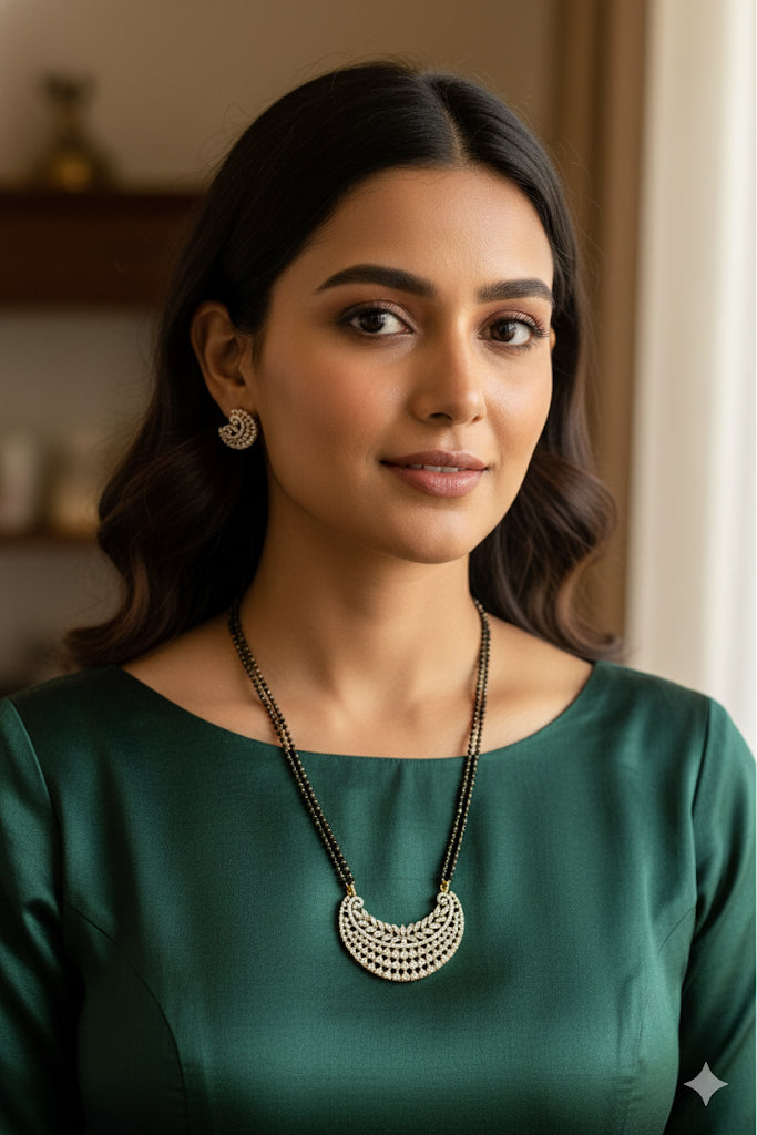 Two tone cz white stone 18 inches moon mangalsutra set dj-52066