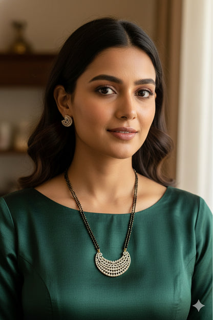 Two tone cz white stone 18 inches moon mangalsutra set dj-52066