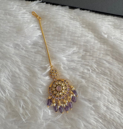 Antique gold tone purple flower tikka dj-51376