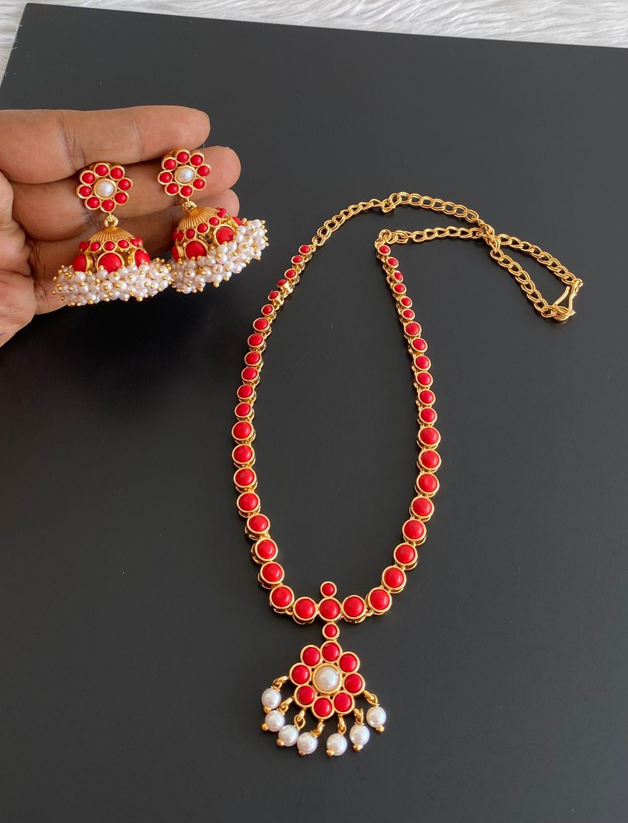 Matte finish coral pearl flower necklace set dj-52081