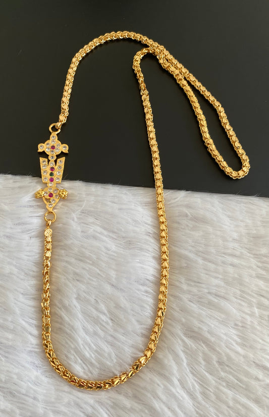Gold tone ad pink-green-white shanku-chakra-nama 24 inches mugappu chain dj-52935