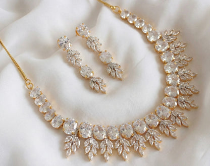 Gold tone AD white stone necklace set-dj16834