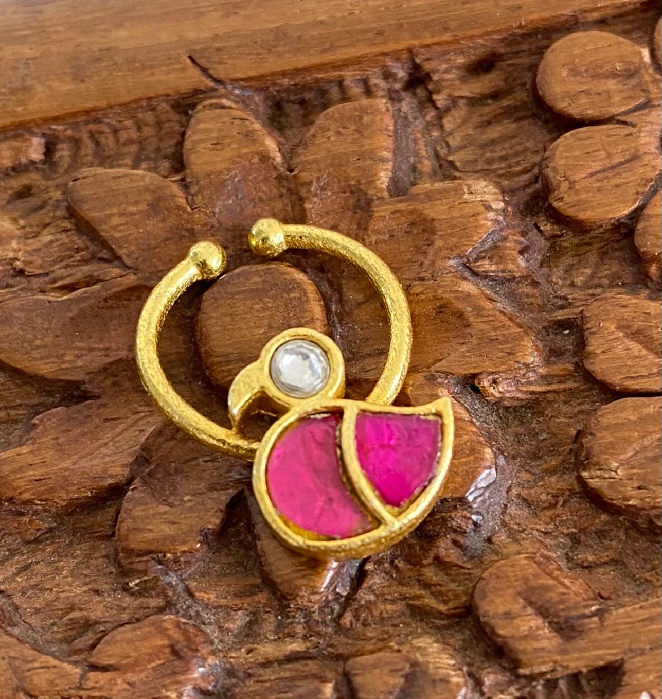 Gold tone kundan jadau pink-white stone swan nose pin/bulakku dj-53741