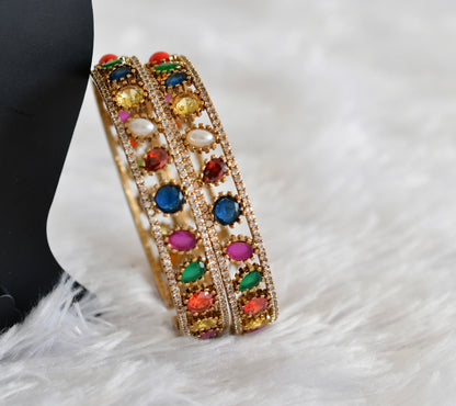 Antique gold tone cz navarathna bangles(2.6) dj-51779