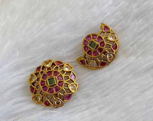 Antique gold tone small kemp-green-white flower sun moon hair jewel dj-53657