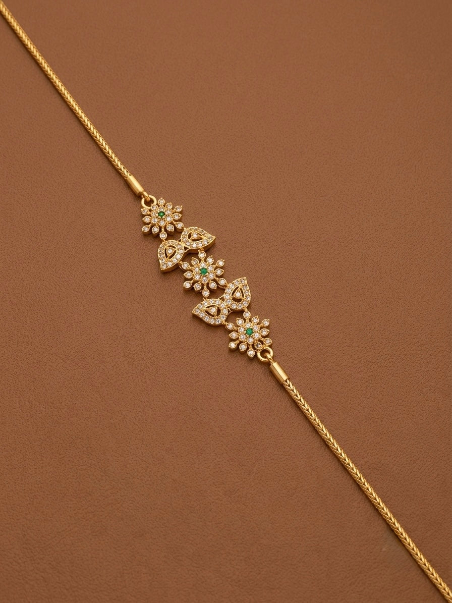 Gold tone white-green stone mango flower 30 inches mugappu chain dj-54422