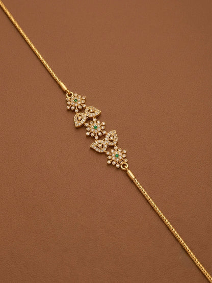 Gold tone white-green stone mango flower 30 inches mugappu chain dj-54422