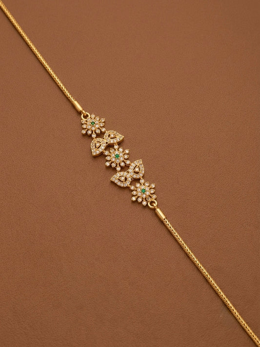 Gold tone white-green stone mango flower 30 inches mugappu chain dj-54422