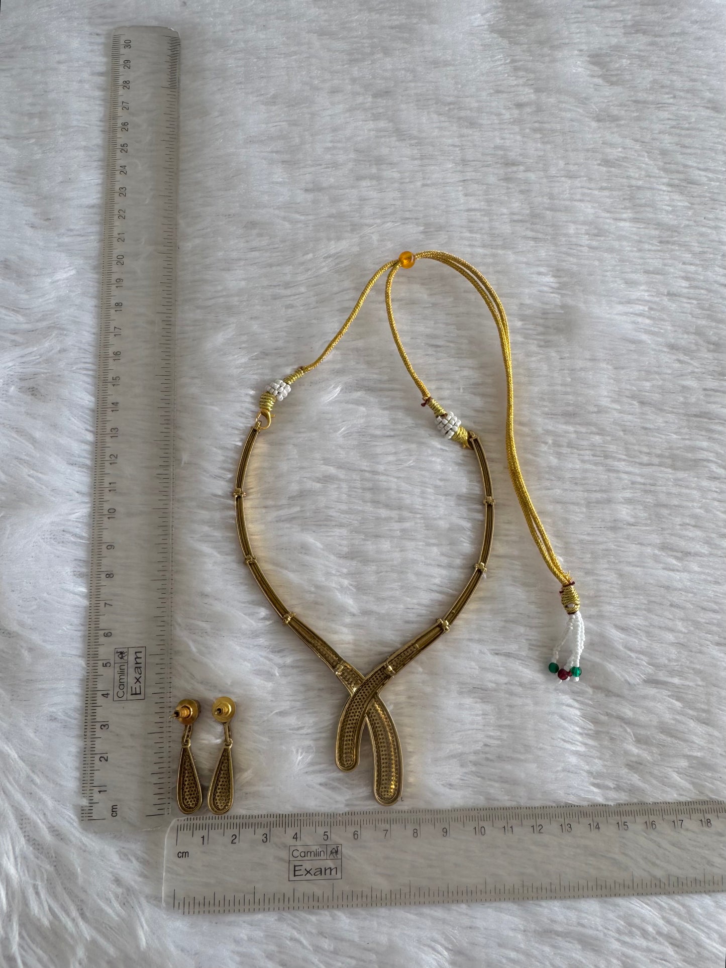 Antique gold tone cz pink-green-white kante necklace set dj-52124