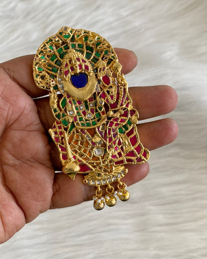 Gold tone Navarathna Narasimmha jadau pendant dj-53843