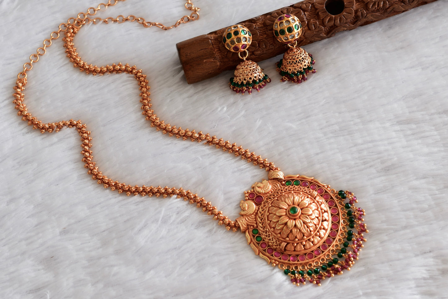 Gheru finish Kemp-green peacock necklace set dj-52207