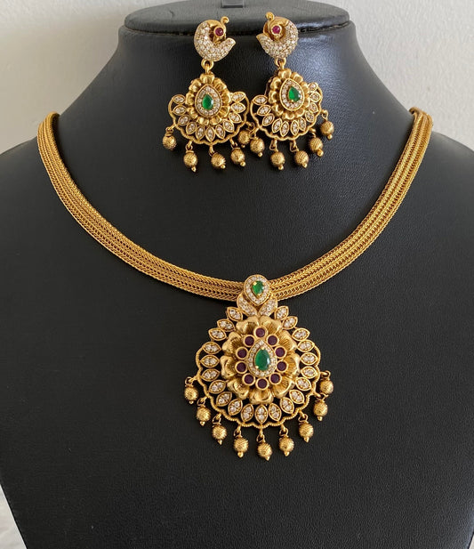 Antique gold tone kemp-green-white necklace set dj-54264