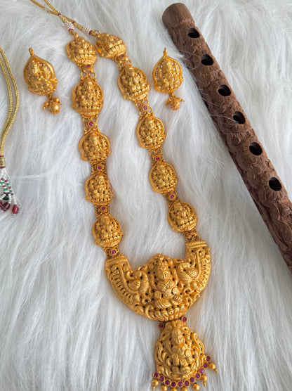 Matte Finish Ruby Lakshmi-peacock Nakshi Haar Set dj-51114