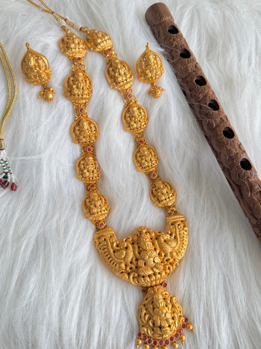 Matte Finish Ruby Lakshmi-peacock Nakshi Haar Set dj-51114