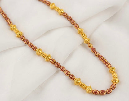 Gold tone maroon beaded necklace -dj04269
