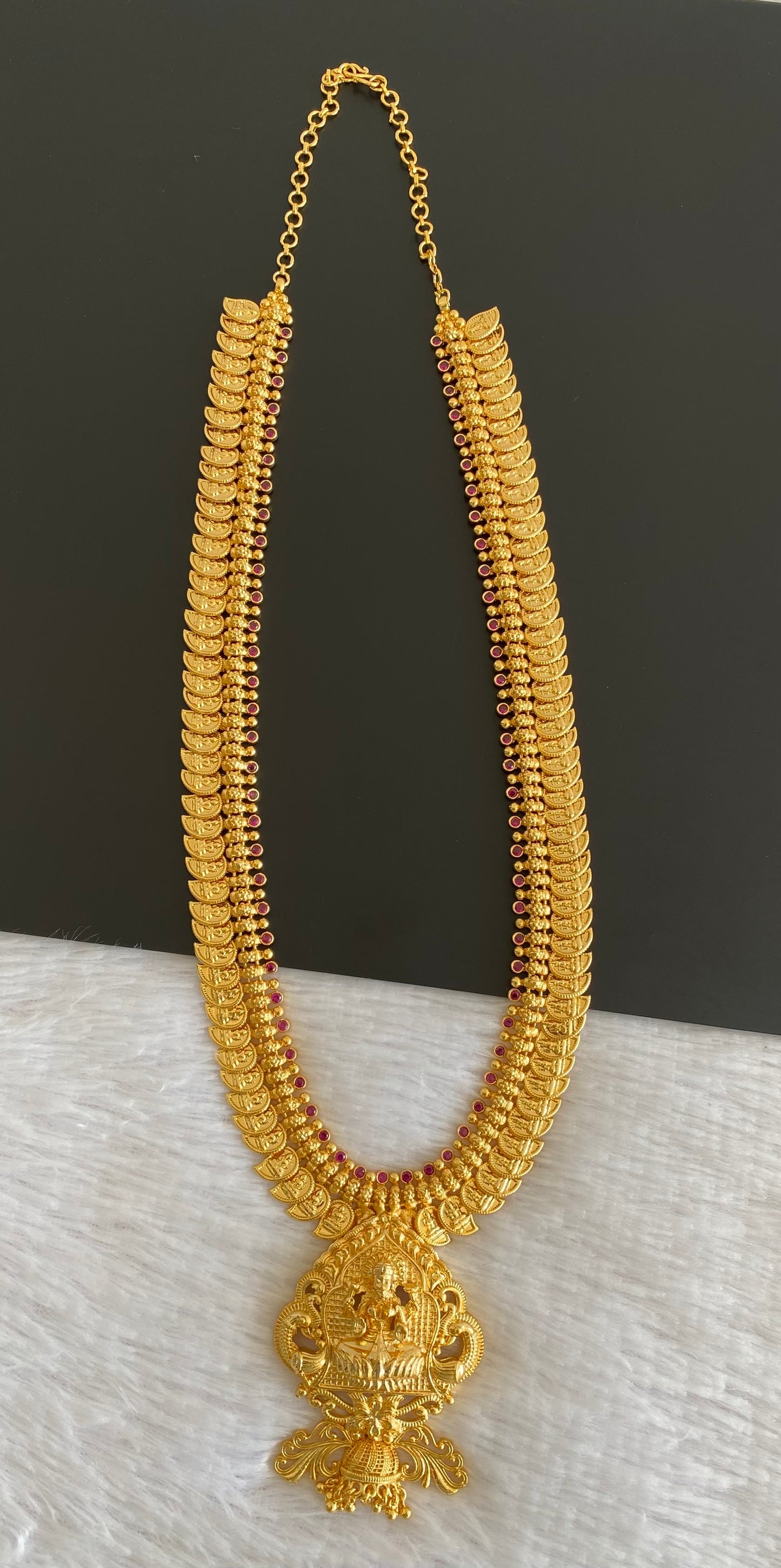 Gold tone pink stone lakshmi mango peacock haar dj-53161