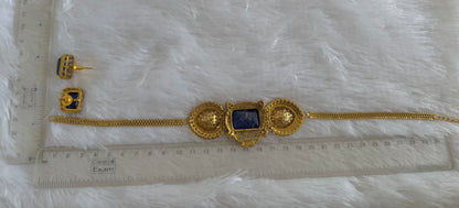 Antique gold tone cz big stone white-royal blue choker necklace set dj-51084