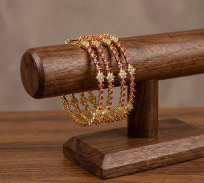 Gold Tone Cz Ruby Set Of 4 nakshatra Bangles(2.4) DJ27658