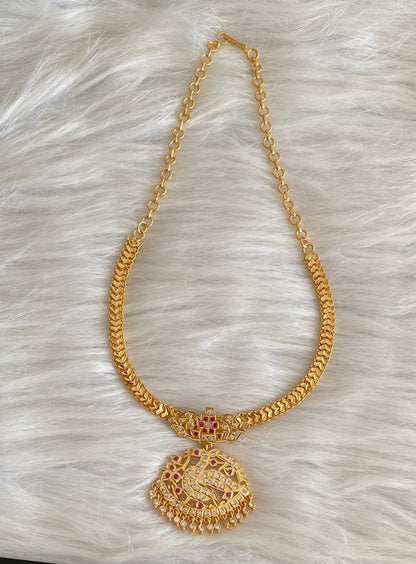 Gold tone south indian AD white-pink swan attigai/necklace dj-53898