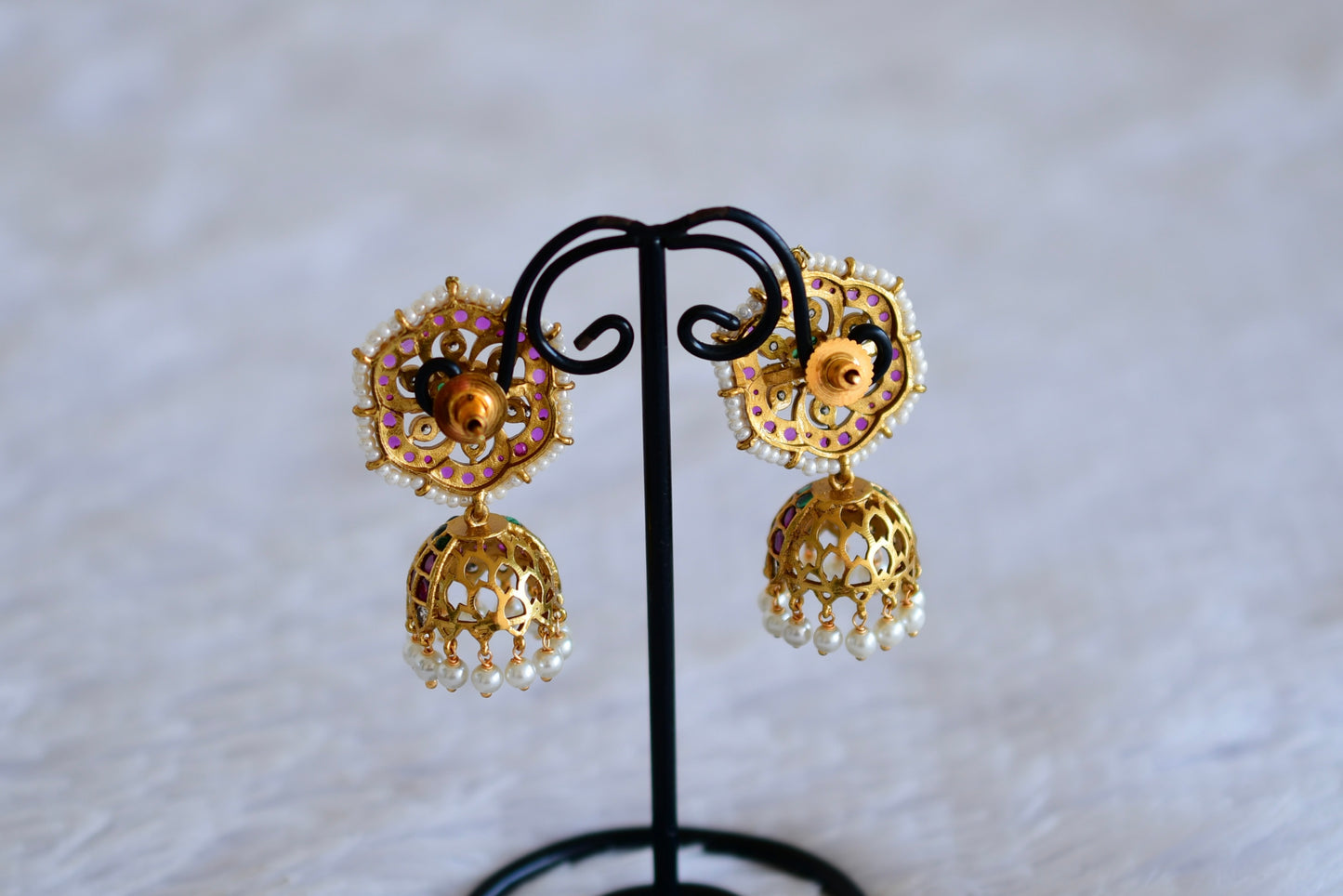 Matte finish cz kemp-green flower jhumkka dj-52550