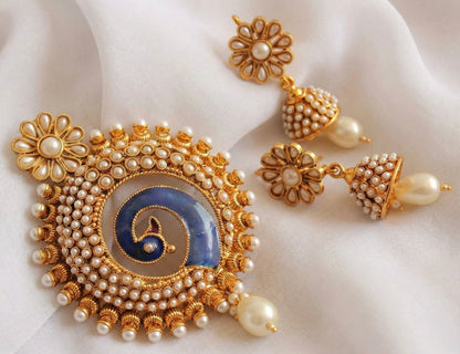Antique Pearl Peacock Meenakari Pendant Set-dj10106
