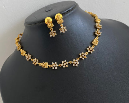 Gold tone white nakshatra lakshmi necklace set dj-54424