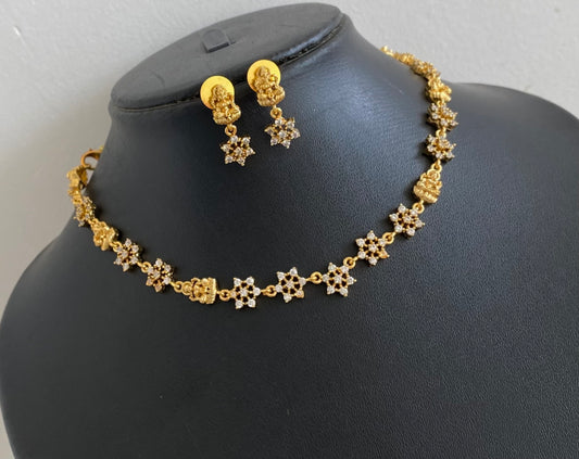 Gold tone white nakshatra lakshmi necklace set dj-54424