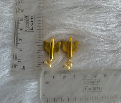 Gold tone blue kundan jadau lotus bugadi earrings dj-51158