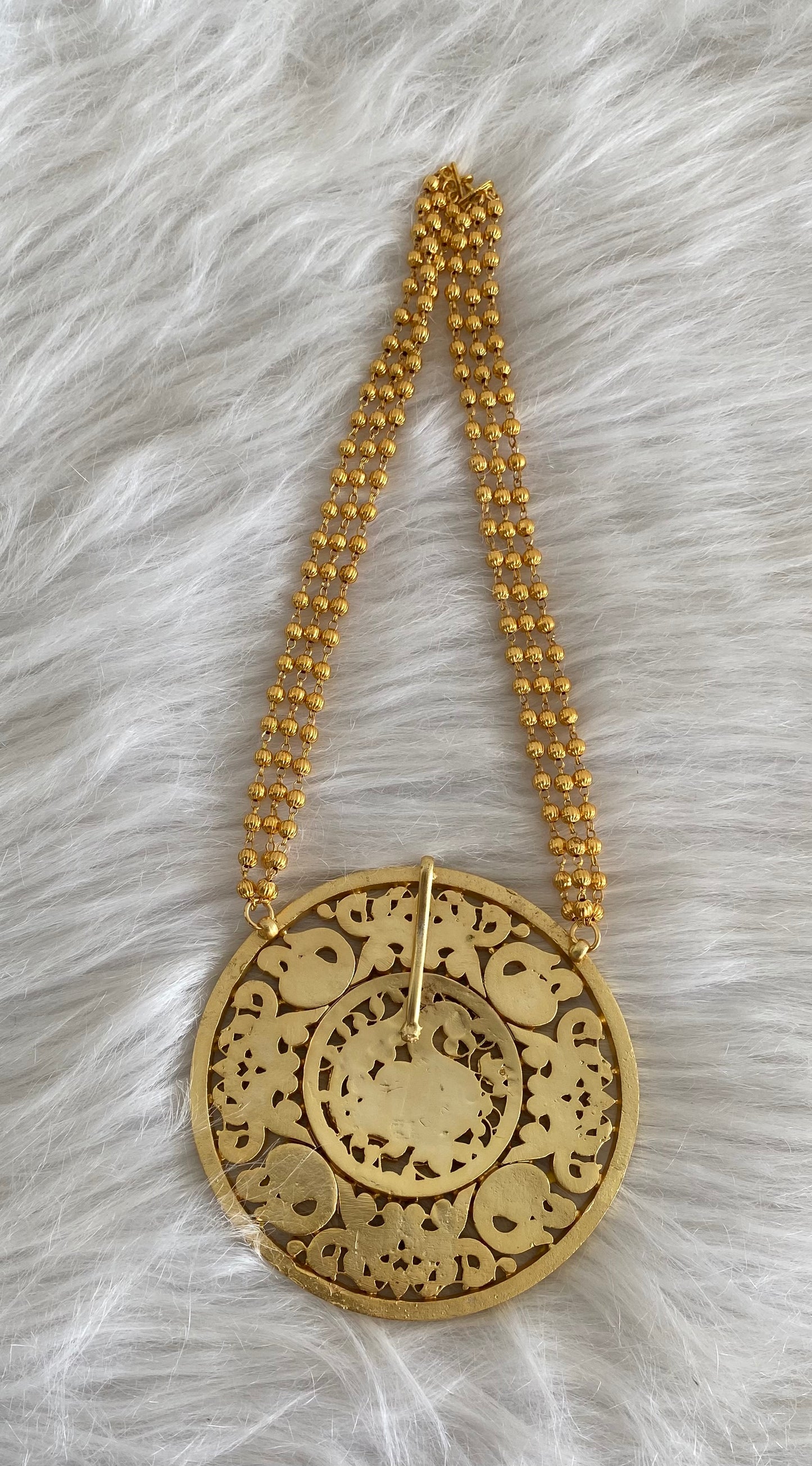 Antique gold tone big kundan jadau huge round peacock necklace dj-54516