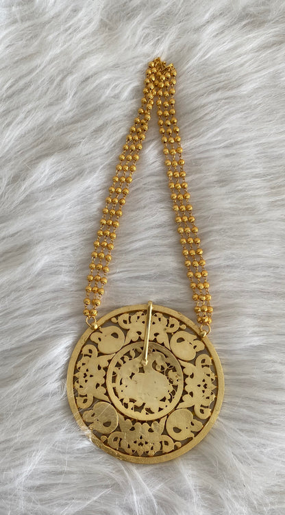 Antique gold tone big kundan jadau huge round peacock necklace dj-54516