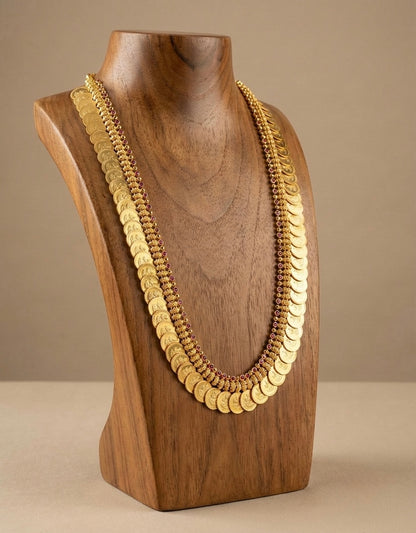 Gold look alike ad pink stone lakshmi coin haar dj-47796