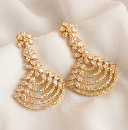Gold tone White Long flower Earrings-dj17217