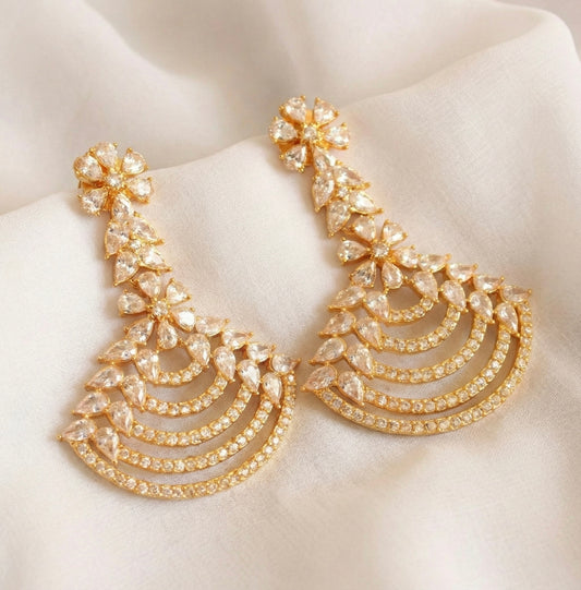 Gold tone White Long flower Earrings-dj17217