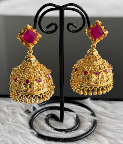 Gold tone ruby lakshmi coin jhumkka dj-51103