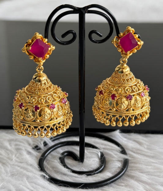 Gold tone ruby lakshmi coin jhumkka dj-51103