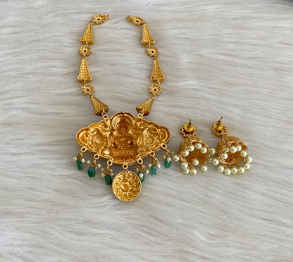 Matte finish green beaded shanku chakra lakshmi meenakari necklace set dj-54745