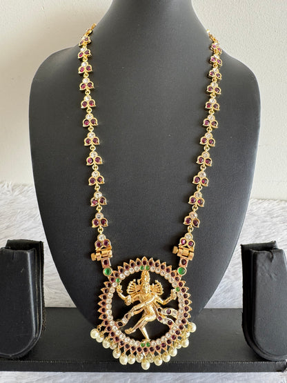 Gold tone precious kemp-green-white pearl Shri Natarajar haar dj-52264