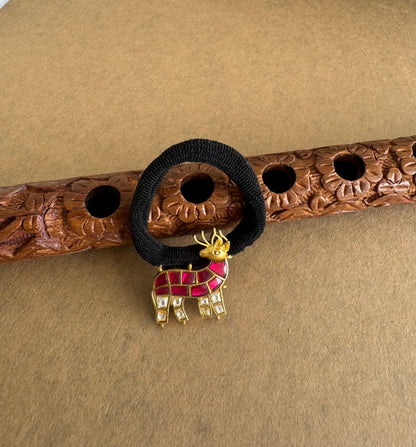 Matte finish pink-white kundan jadau deer hair band dj-51516