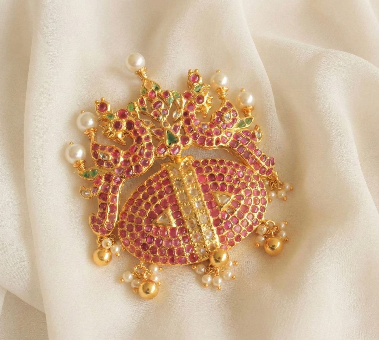 Gold tone Uncut Real Polki Stones pendant set(gold Replica) DJ17760