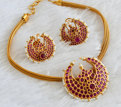 Matte finish kemp stone pearl moon choker/necklace set dj-54014