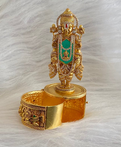 Gold tone pink -green shri thirumal kumkum box dj-54221