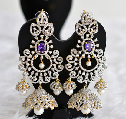 Two tone cz purple pearl long bali jhumkka dj-51884