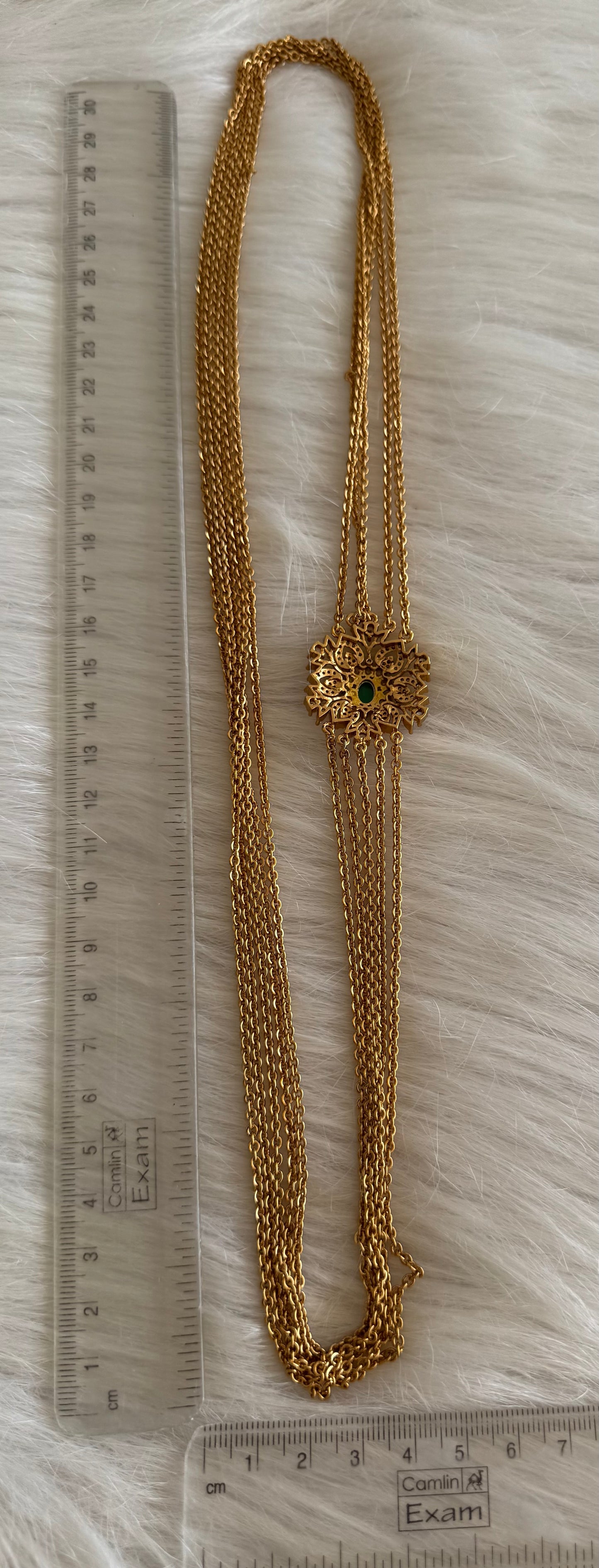 Matte finish cz green flower mugappu chandra haar dj-51242