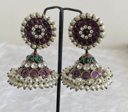 Black finish precious kemp-green-white pearl big jhumkka dj-53688
