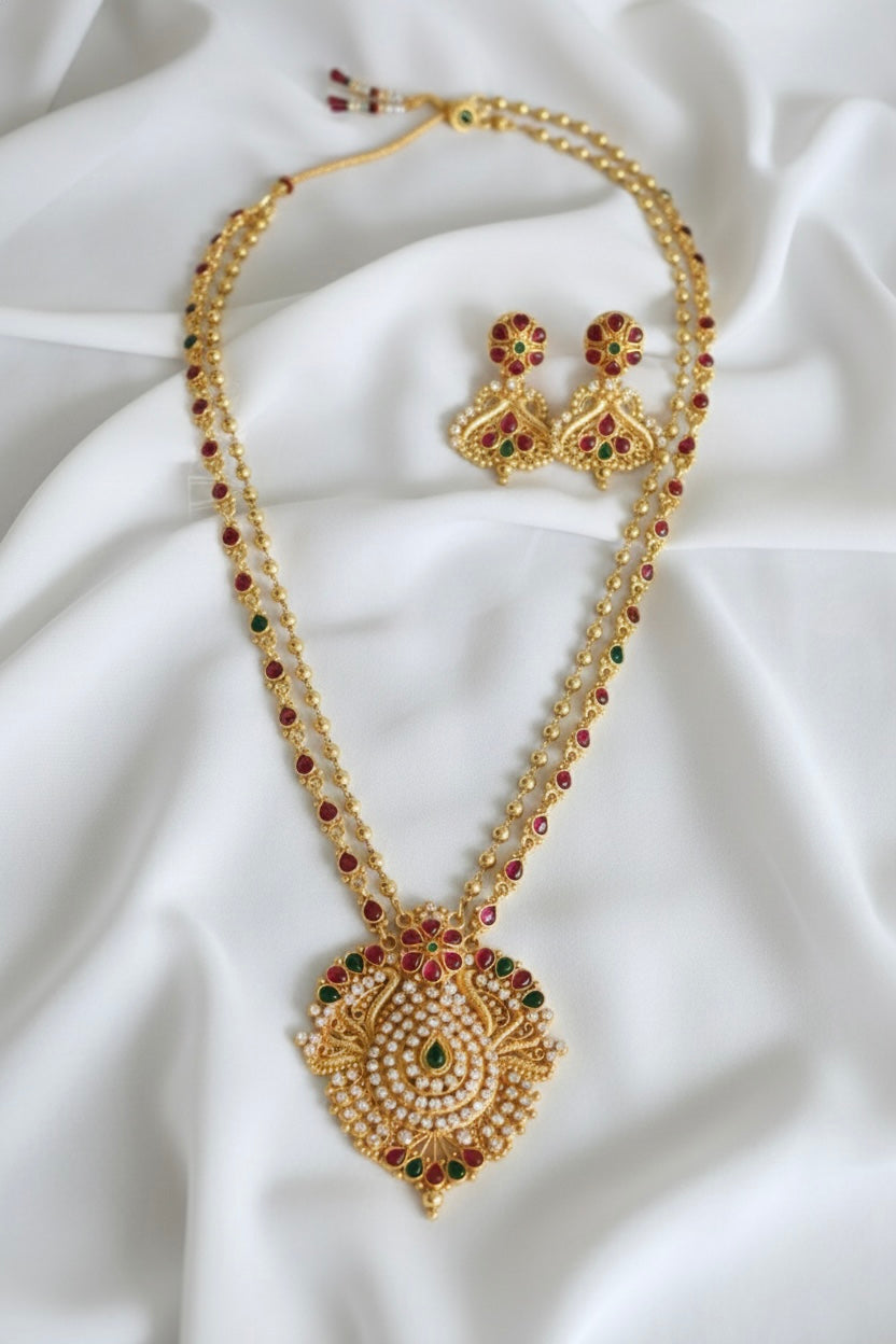 Gold tone double layer real kemp stone haar with screw back earrings dj-17584