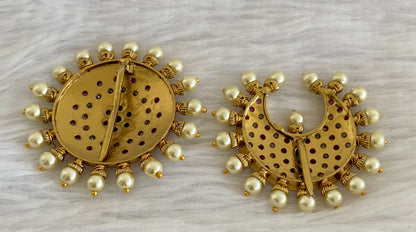 Antique gold tone kemp-green-white pearl sun moon hair jewel dj-53651