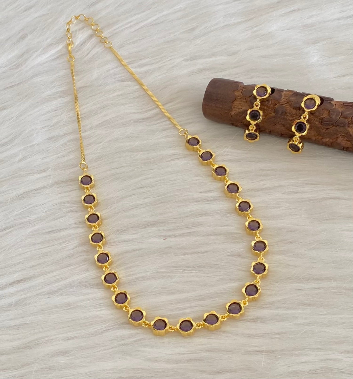 Gold tone purple stone necklace set dj-54761